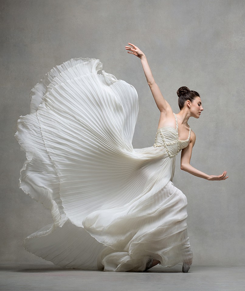Ken Browar &amp; Deborah Ory, Tiler Peck (in white Valentino)
Dye sublimation print on aluminum, 50 x 42 in.
Principal, New York City Ballet, vintage dress by Valentino