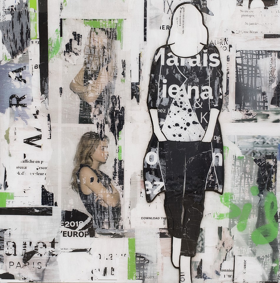 Jane Maxwell, Green Graffiti
Collage, wax & resin on panel, 48 x 48 in.