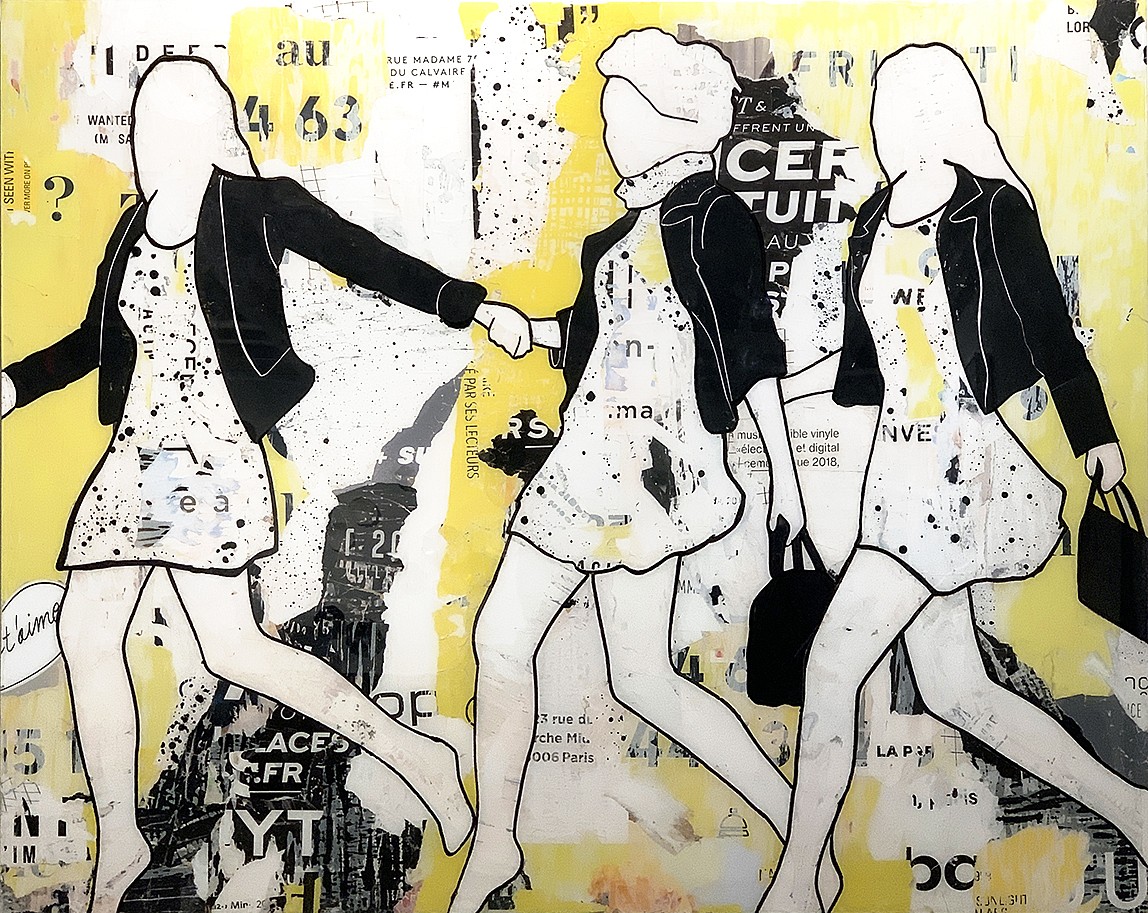 Jane Maxwell, Girlfriends. (Sold)
Collage, wax and resin on panel, 48 x 60 in.