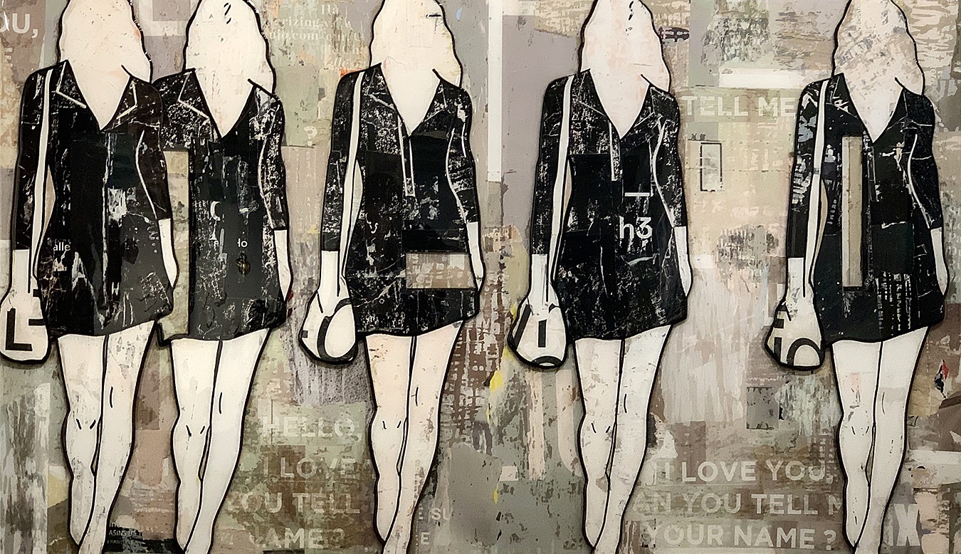 Jane Maxwell, Taupe Girls (Sold)
Collage, wax and resin on panel, 36 x 60 in.