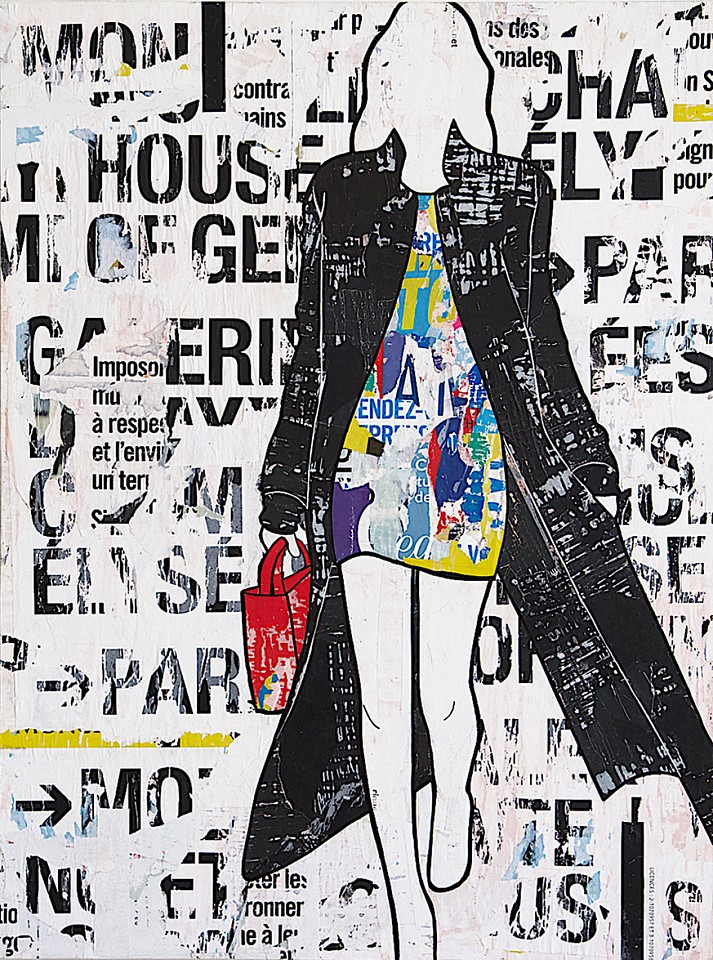 Jane Maxwell, Untitled (Coat Girl) Sold
Collage, wax & resin on panel, 48 x 36 in.