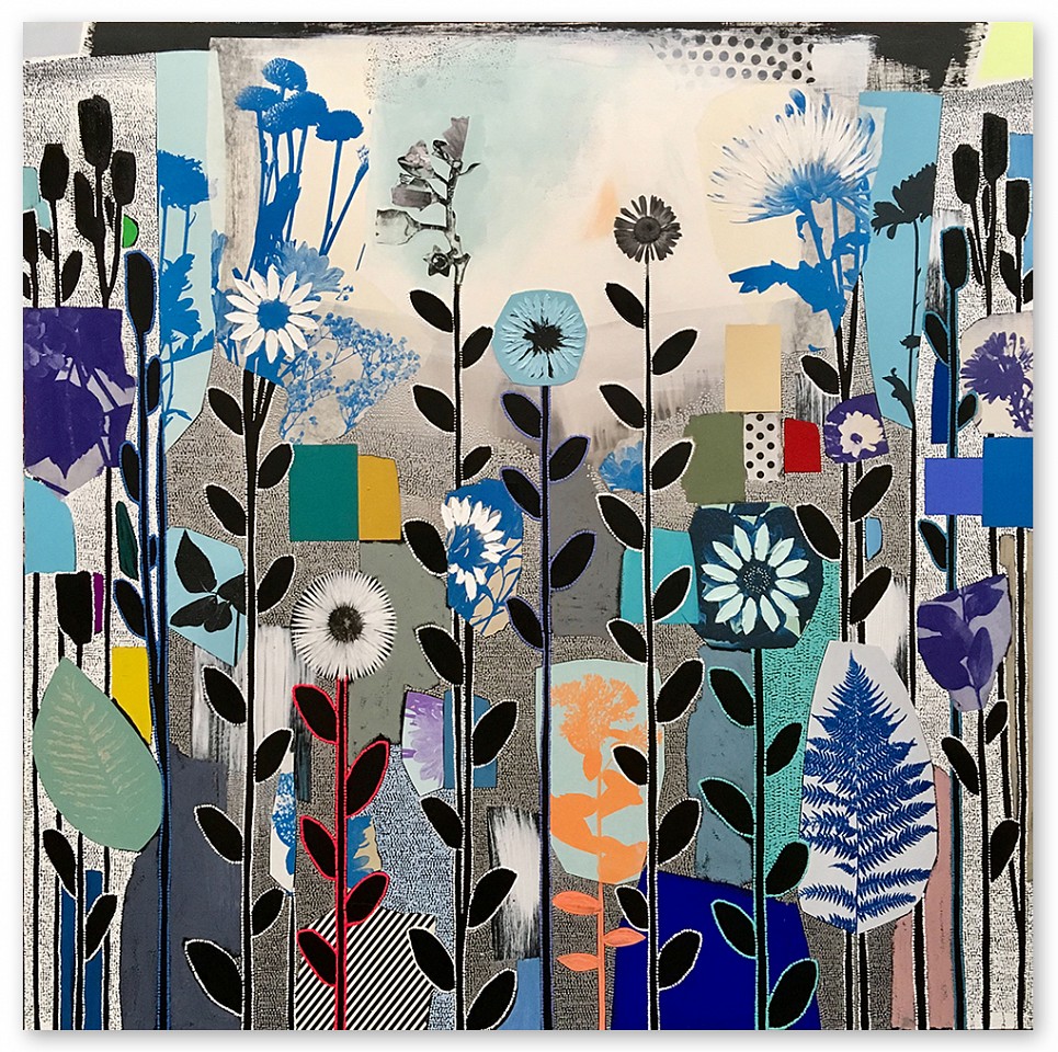 Emily Filler, Dreamscape (blues) - Sold
Collage, acrylic & silkscreen on canvas, 60 x 60 in.