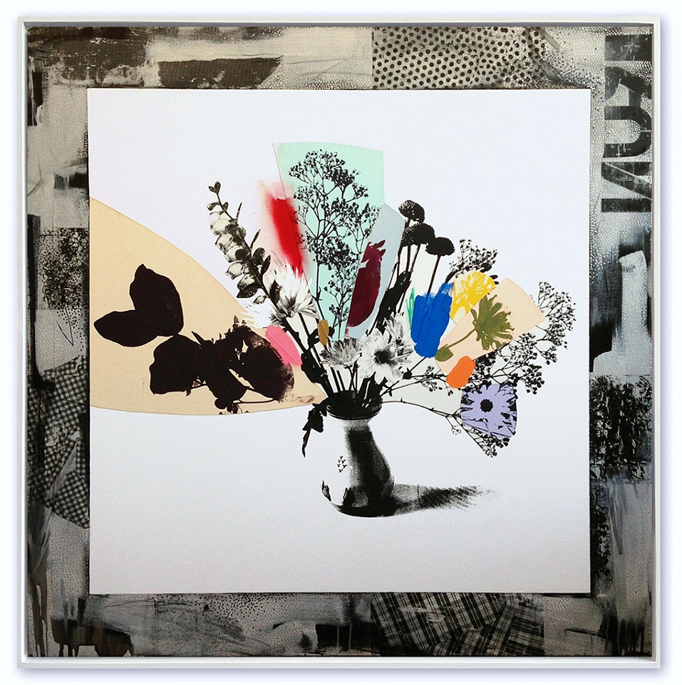 Emily Filler, Bouquet (silver & rainbow) - Sold
Collage, acrylic & silkscreen on canvas, 60 x 60 in.