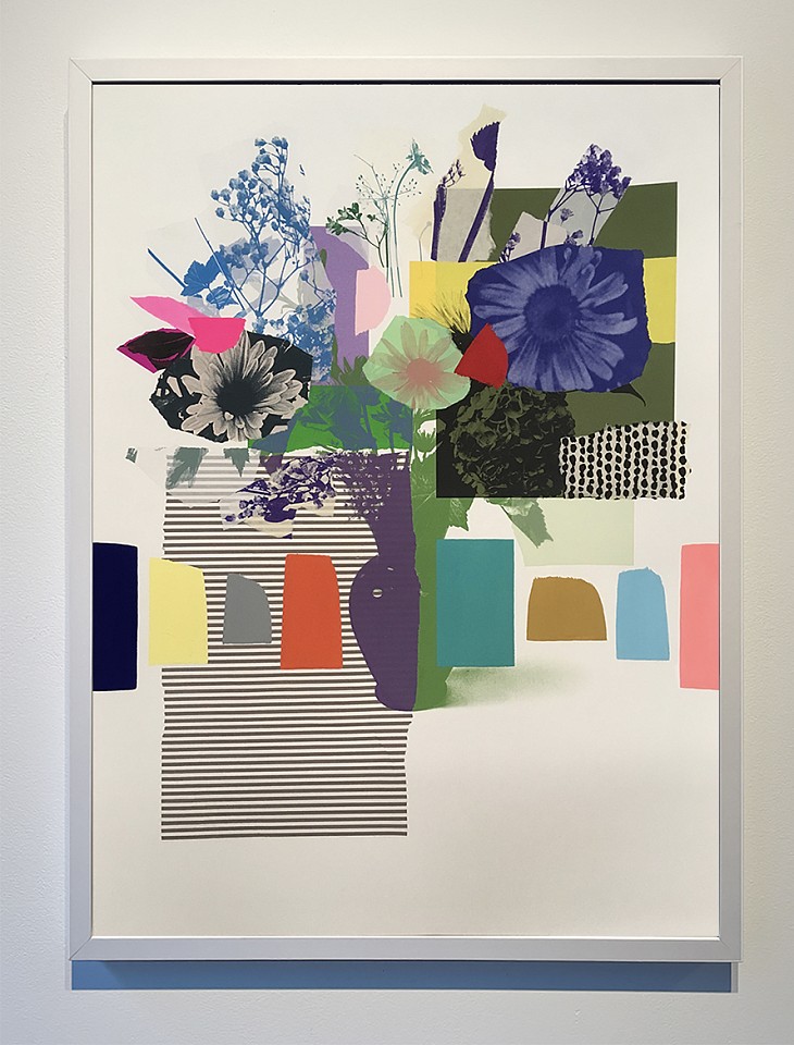 Emily Filler, Paper Bouquet (stripes/purple & green vase)
Silkscreen, collage & gouache on paper, 31 x 23 in.