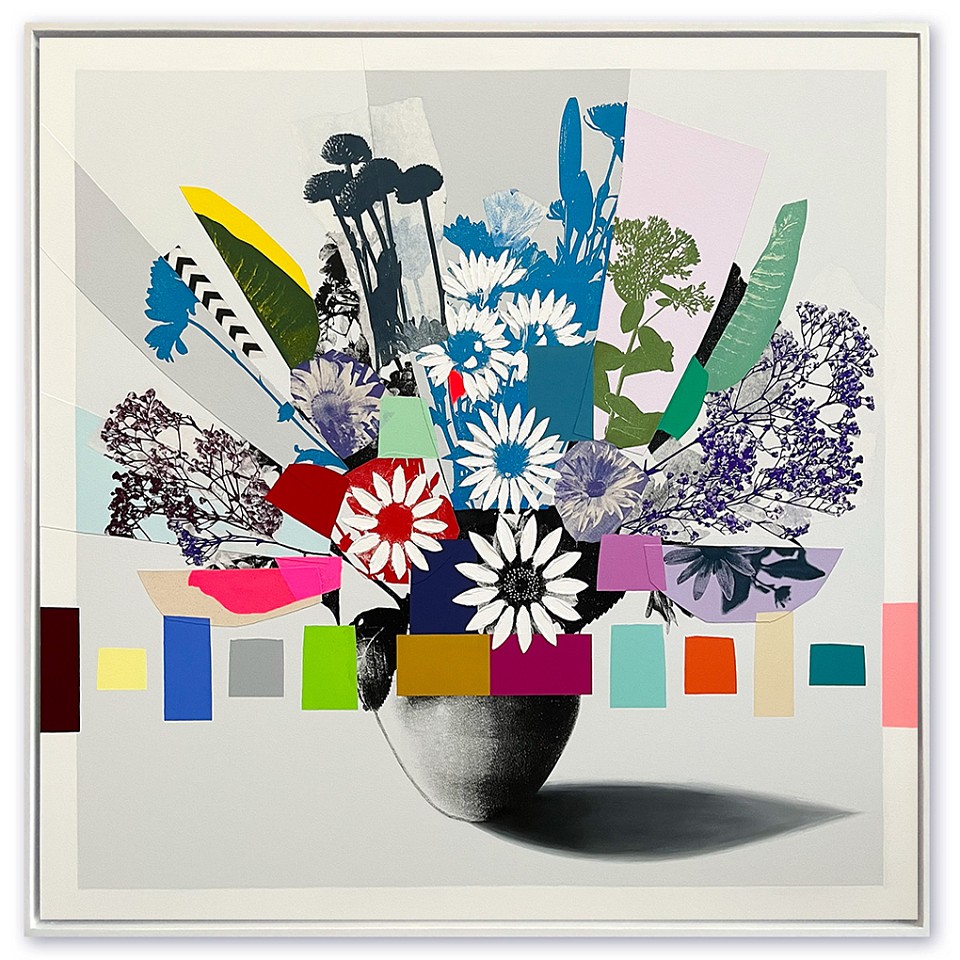 Emily Filler, Vintage Bouquet (red + white flower)
Collage, acrylic & silkscreen on canvas, 48 x 48 in.