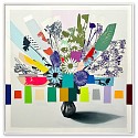 Emily Filler, Vintage Bouquet (blue flowers + hot pink leaf) Sold
Mixed media on canvas