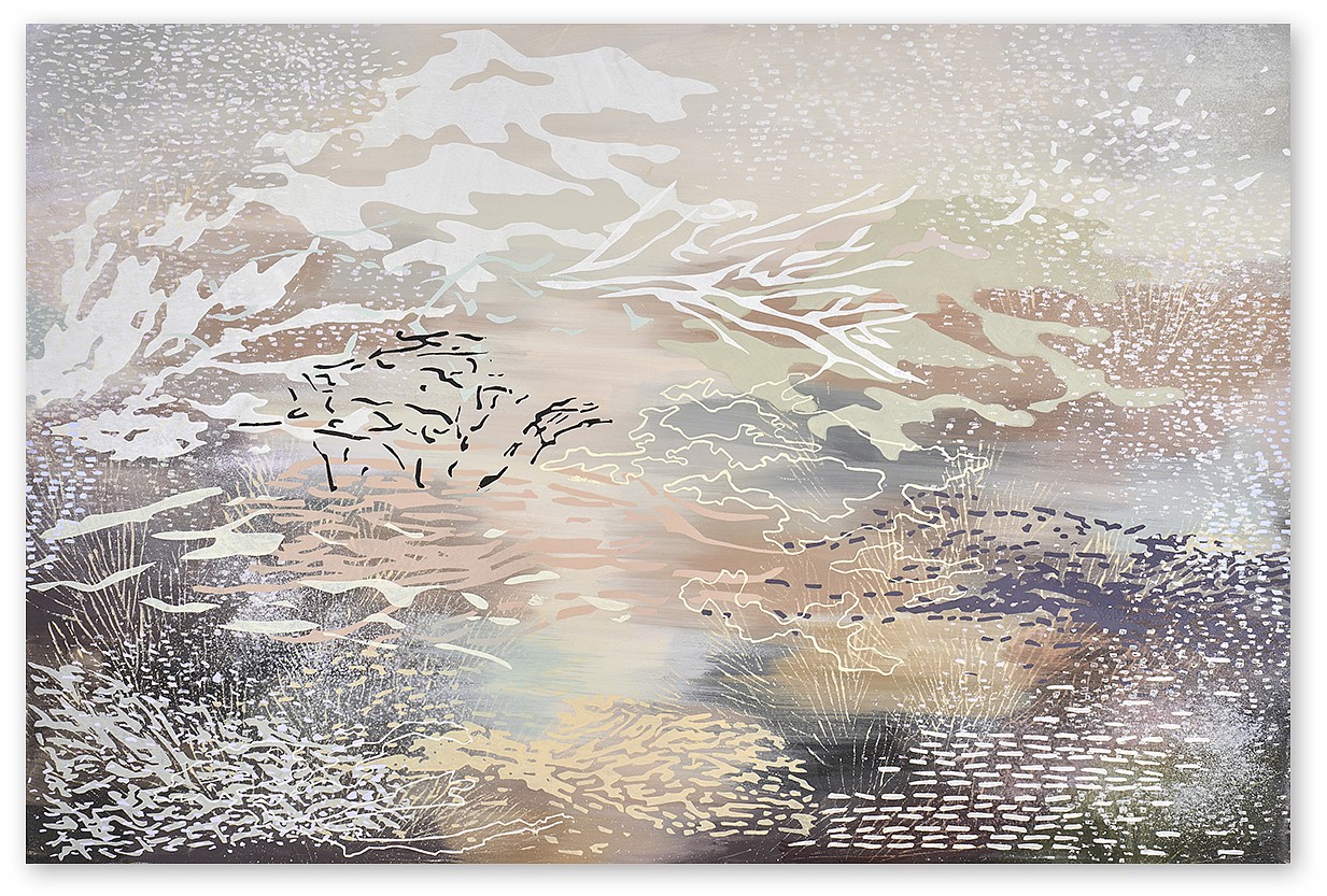 Laura Fayer, Haiku Breeze
Acrylic & Japanese paper on canvas, 40 x 60 in.