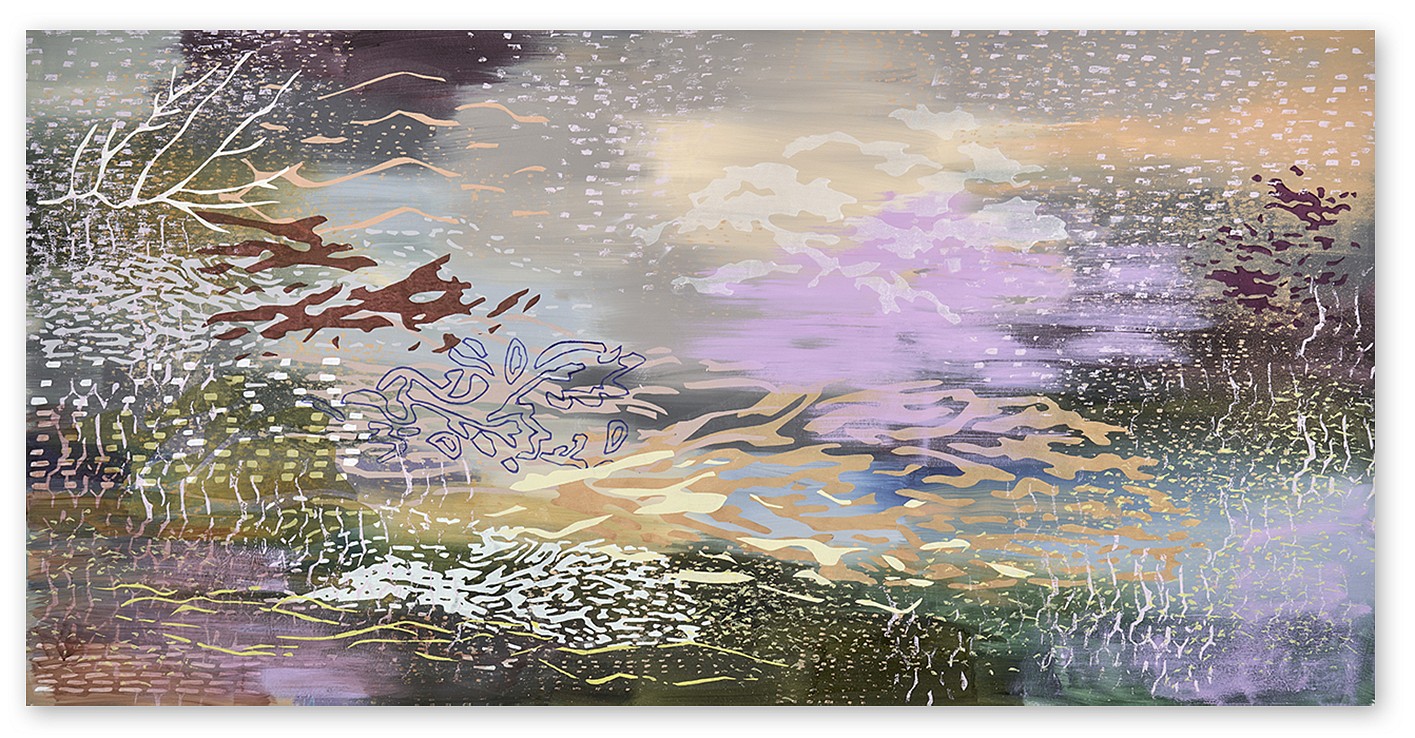 Laura Fayer, Radiant Wandering
Acrylic & Japanese paper on canvas, 36 x 72 in.