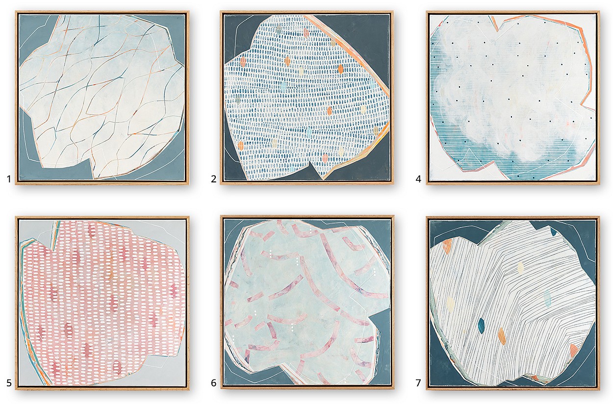 Karine Leger, Vue du Ciel Series
Acrylic & mixed media on canvas, 24x24 in. each