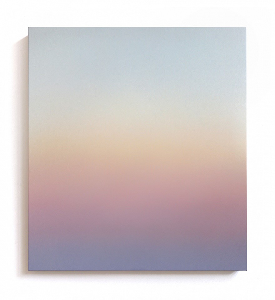 Lindsy Halleckson, Skywatching: Vertical Sensitivity (Cuttyhunk, Civil Dusk Sept. 2025)
40 x 36 in.
"Over the last few years, I have immersed myself in a multi-year painting and research project to examine the colors we perceive in the sky at dawn and dusk from different locations across the planet. I study how colors shift or remain consistent depending on variables of latitude, elevation, season, weather, and surface-level air quality. The paintings produced through this process are not illustrations of data, per se, but perceptual records."